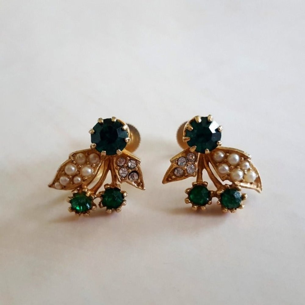 Gold-Plated Screw Back Emerald Earrings